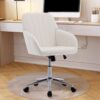 Adjustable Office Chair, Ergonomic Swivel Chair, Velvet Backrest Seat, Comfortable For Long Sitting - Beige - Image 4