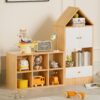 Versatile Children's Bookshelf With House Shaped Design Multifunctional Storage - Burly Wood - Image 4