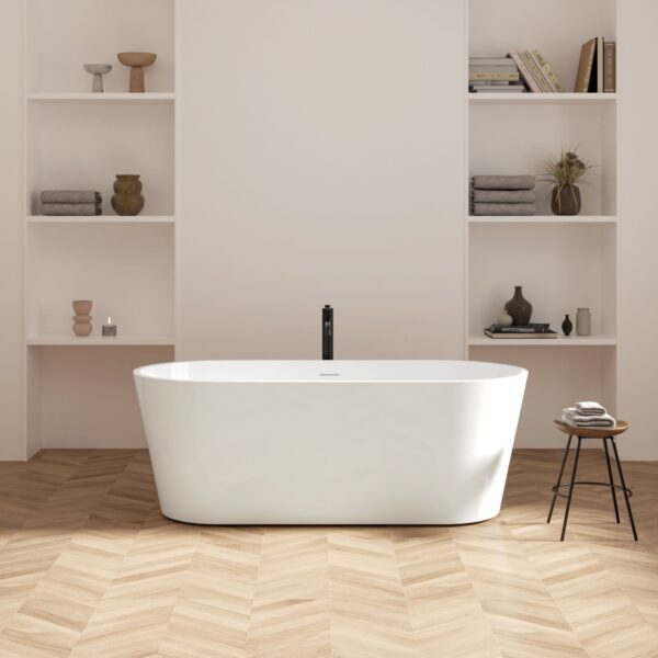 Freestanding Bathtub, Modern & Contemporary Design Soaking Tub With Brushed Nickel Pop-Up Drain And Minimalist Design Overflow - White