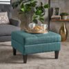 Tufted Waffle Stitch Upholstered Storage Ottoman With Wood Legs - Teal - Image 6