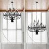 24 Light Chandelier Industrial Iron Candle Chandelier Modern Suspended Farmhouse Chandeliers Pendant Light Fixtures For Dining Room Bedroom Living Room Kitchen Island Foyer E12 Bulb (No Include) - Black - Image 7