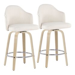 Ahoy - Mid-Century Modern Fixed Height Counter Stool With Natural Legs / Round Chrome Footrest (Set of 2) - Cream