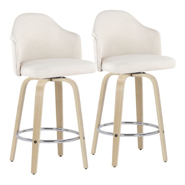 Ahoy - Mid-Century Modern Fixed Height Counter Stool With Natural Legs / Round Chrome Footrest (Set of 2) - Cream