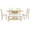 Topmax - 6 Piece Farmhouse Extendable Pedestal Dining Table Set With 18Inch Removable Leaf, Bench And 4 Ladder Back Dining Chairs - Natural - Image 9