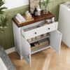 Farmhouse Storage Cabinet With Drawer And Adjustable Shelf Kitchen Cabinet With Walnut Countertop, Modern Coffee Bar Console Cabinet For Kitchen, Dining Room, Bathroom, Entryway - White - Image 5