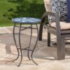 Outdoor Round Side Table With Mosaic Style Top And Curved Iron Legs - Blue / Matte Black - Image 2