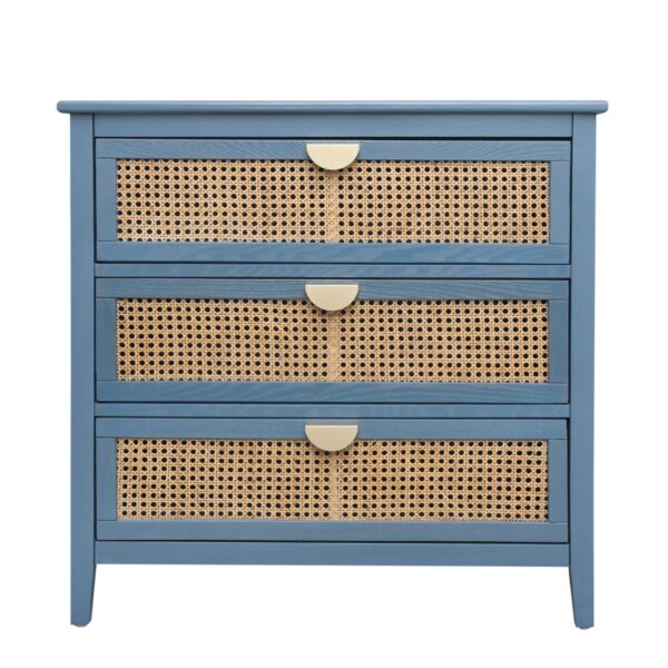 3 Drawer Cabinet Natural Rattan Suitable For Bedroom - Blue