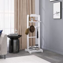 Accent Portable Garment Rack, Clothes Valet Stand With Storage Organizer - White