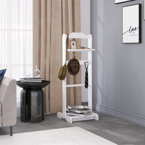 Accent Portable Garment Rack, Clothes Valet Stand With Storage Organizer - White