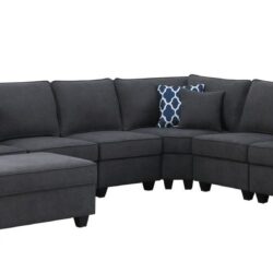 Cooper - 7 Piece Reversible L-Shape Sectional Sofa With Ottoman And Cupholder - Stone Gray