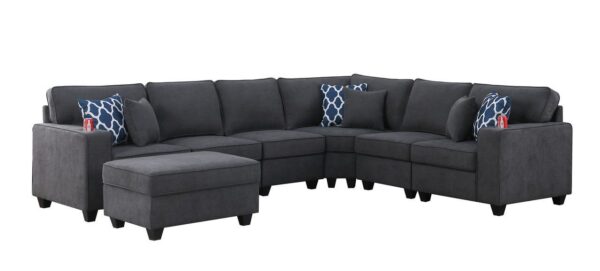 Cooper - 7 Piece Reversible L-Shape Sectional Sofa With Ottoman And Cupholder - Stone Gray