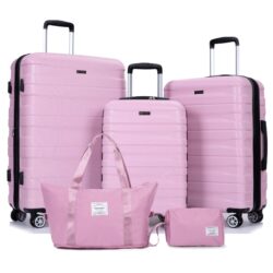 Luggage Set Of 5 Pieces, Expandable Hard Pc Luggage Set With Tsa Lock For Rotating Wheels, Lightweight Rolling Luggage - Pink