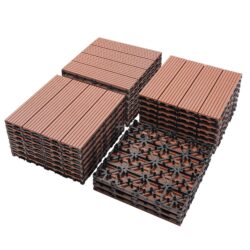 Wood Plastic Composite Deck Tiles (Set of 20), Sustainable Composite Decking Resist Rust, Water, Weather, Easy To Diy & Maintain, Ideal For Patios, Balconies, Rooftops - Mahogany