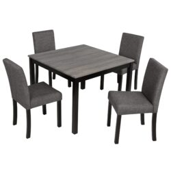 Modern 5 Piece Dining Table Set With 4 Chairs For Kitchen Or Dining Room - Light Gray / Black