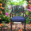 Patio Outdoor Aluminum Dining Armchair With Cushion (Set of 2) - Navy Blue - Image 7