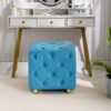 Modern Velvet Upholstered Ottoman, Exquisite Small End Table, Soft Foot Stool, Dressing Makeup Chair, Comfortable Seat For Living Room, Bedroom, Entrance - Blue - Image 6