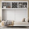 Queen Size Murphy Wall Bed With Top Cabinets & Wine Rack - White - Image 26