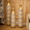 High Floor Vase Flowers Oversized Floor Vase (Set of 3) Large Metal Glazed Vases Pampas Prairie Twigs Vintage Oversized Vases Living Room Bedroom Family Farmhouse - Blue / Gold - Image 7