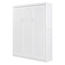 Queen Size Murphy Wall Bed With Shelves, Space Saving - White