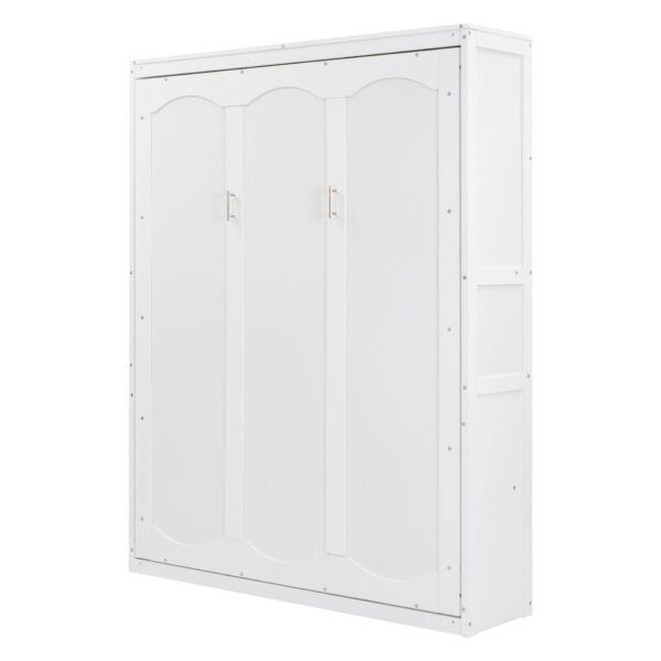 Queen Size Murphy Wall Bed With Shelves, Space Saving - White