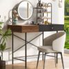 Makeup Vanity Desk With 3-Mode Lighted Mirror & Wireless Charging Station, Vanity Table With Drawer & 3 Open Shelves For Ample Storage Space, Dressing Table For Bedroom - Black - Image 3