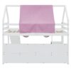 Twin Size Charming House Shaped Loft Bed With Tent And Slide - White / Pink - Image 17