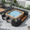Spa Surround Spa Frame Quadrilateral Outdoor Rattan Sectional Sofa Set With Mini Sofa, Wooden Seats And Storage Spaces - Gray - Image 8