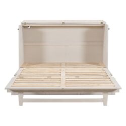 Queen Size Murphy Bed With Large Drawers - Brushed White