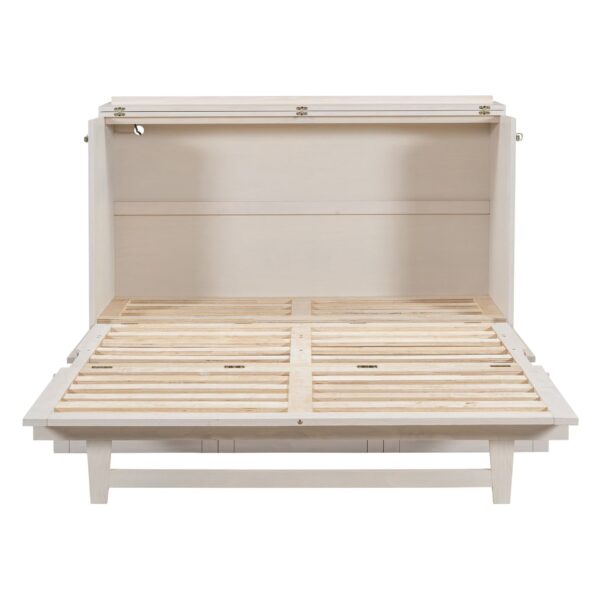Queen Size Murphy Bed With Large Drawers - Brushed White
