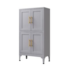 Metal Kitchen Storage Cabinet, Kitchen Pantry Storage Cabinet With Doors And Shelves, Storage Cabinet With Adjustable Leveling Foot For Kitchen, Living Room And Dining Room - Gray