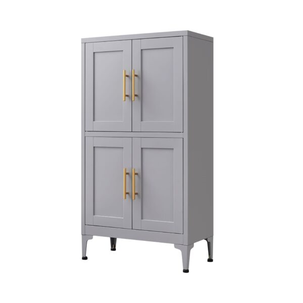 Metal Kitchen Storage Cabinet, Kitchen Pantry Storage Cabinet With Doors And Shelves, Storage Cabinet With Adjustable Leveling Foot For Kitchen, Living Room And Dining Room - Gray