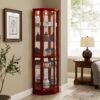 6 Shelf Lighted Corner Curio Cabinet With Adjustable Tempered Glass Shelves And Mirror Back (E26 Light Bulb Not Included) - Cherry - Image 3