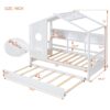 Twin Size House Bed With Trundle, Modern Design For Kids With Storage Shlef - White - Image 16