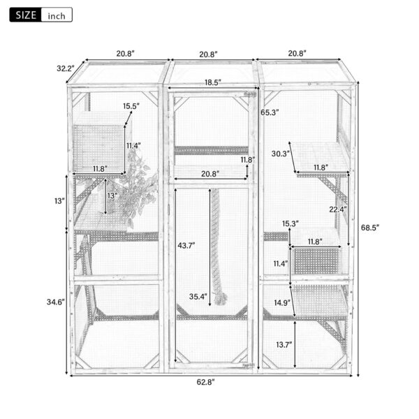 Outdoor Cat House, Diy Cat Enclosure Catio With Double Enter Doors - Light Gray