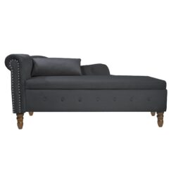 Chaise Lounge Indoor, Velvet Lounge Chair For Bedroom With Storage & Pillow, Modern Upholstered Rolled Arm Chase Lounge For Sleeping With Nailhead Trim For Living Room Bedroom Office - Black