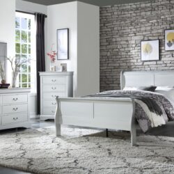 Louis Philippe - 4 Piece Queen Bedroom Set Bed (No Mirror) - Silver Gray