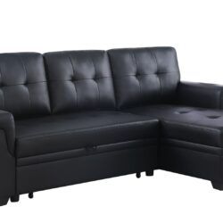 Lexi - Vegan Leather Modern Reversible Sleeper Sectional Sofa With Storage Chaise - Black