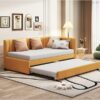 Upholstered Daybed With Trundle Twin Size Sofa Bed Frame No Box Spring Needed, Linen - Yellow - Image 14