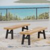 Outdoor Bench With Slat Panel Design And Frame (Set of 2) - Natural / Gray - Image 4