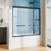 Aluminum Frame Double Sliding Soft Close Bathtub Shower Door, 1 / 4" Tempered Glass And Dual 304 Stainless Steel Handles - Matte Black - Image 2