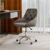 Modern Velvet Fabric Dining Chair With Chrome Legs, Soft And Comfortable, Lift Adjustment, Space Saving - Gray - Image 6