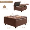 Large Square Storage Stool With 2 Storage Doors, Footstool For Living Room Mid - Century Modern Coffee Table With Nailhead Inlay - Brown - Image 5