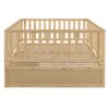 Full Size Daybed With Fence Guardrails And 2 Drawers, Split Into Independent Floor Bed & Daybed - Natural - Image 7