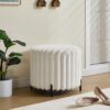 Upholstered Round Pouf Ottoman Foot Rest With - Beige - Image 2