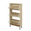 Modern Freestanding Rattan 3 Door Shoe Rack Storage Cabinet For Entryway - Natural Particle Board - Image 13