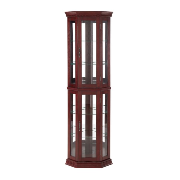Corner Curio Cabinet With Lights, Adjustable Tempered Glass Shelves, Mirrored Back, Display Cabinet (E26 Light Bulb Not Included) - Cherry
