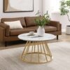 Modern Round Coffee Table With Metal Base - White / Gold - Image 4