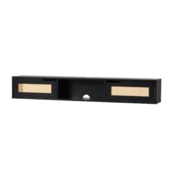 Modern Rattan Door Floating TV Stand For TVs Up To 65" - Black