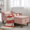 Chaise Lounge Indoor, Velvet Lounge Chair For Bedroom With Storage & Pillow, Modern Upholstered Rolled Arm Chase Lounge For Sleeping With Nailhead Trim For Living Room Bedroom Office - Pink - Image 4