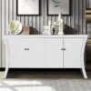Refined Industrial 4 Door Credenza With Wooden Arc Legs & Bronze Clasps, Advanced Storage Design - White - Image 2